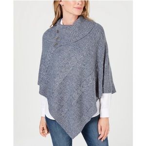 Karen Scott L/XL Blue Asymmetric Cable-Knit Cowl Neck Poncho Sweater. NWT